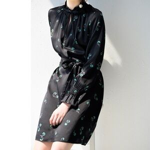Elegant Black Floral Silk Dress